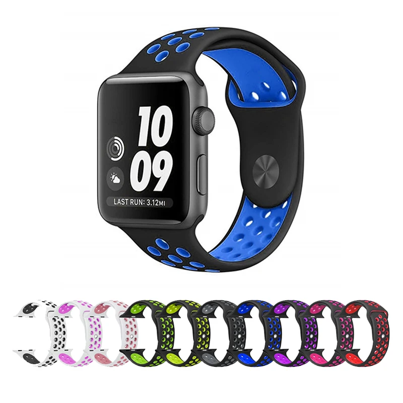 Новый дышащий силиконовый спортивный ремешок для Apple Watch 4 3 2 1 42 мм 38 резиновый