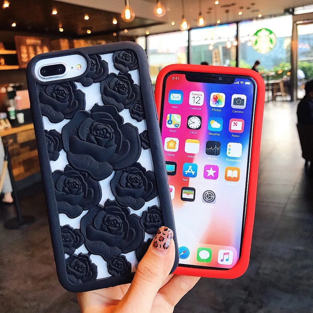 Чехол для iPhone6 7 xs с цветами модные Романтические влюбленные пары для девочек 3D розы цветок выдолбленный Цветочный Мягкий силиконовый чехол