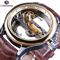 forsining transparent brown leather belt steampunk classic modern design mens automatic skeleton wrist watches top brand luxury