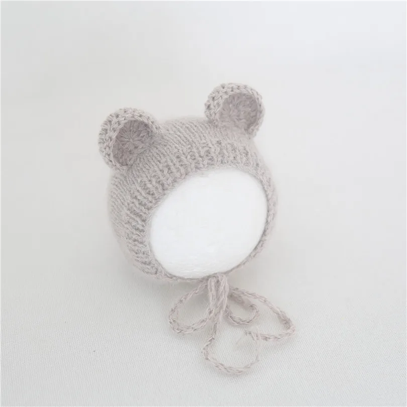 Angora Newborn Photo Prop Bear Hat Knitted Baby Bonnet Vintage New born Animal Birthday Gift Ready to Ship | Детская одежда и