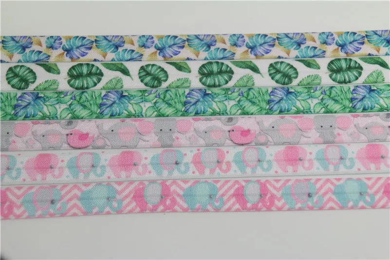 DHK 5/8'' 10yards elephant tropical leaf printed Fold Elastic FOE stretch ribbon hairbow headwear headband DIY Wholesale B1702 | Дом и