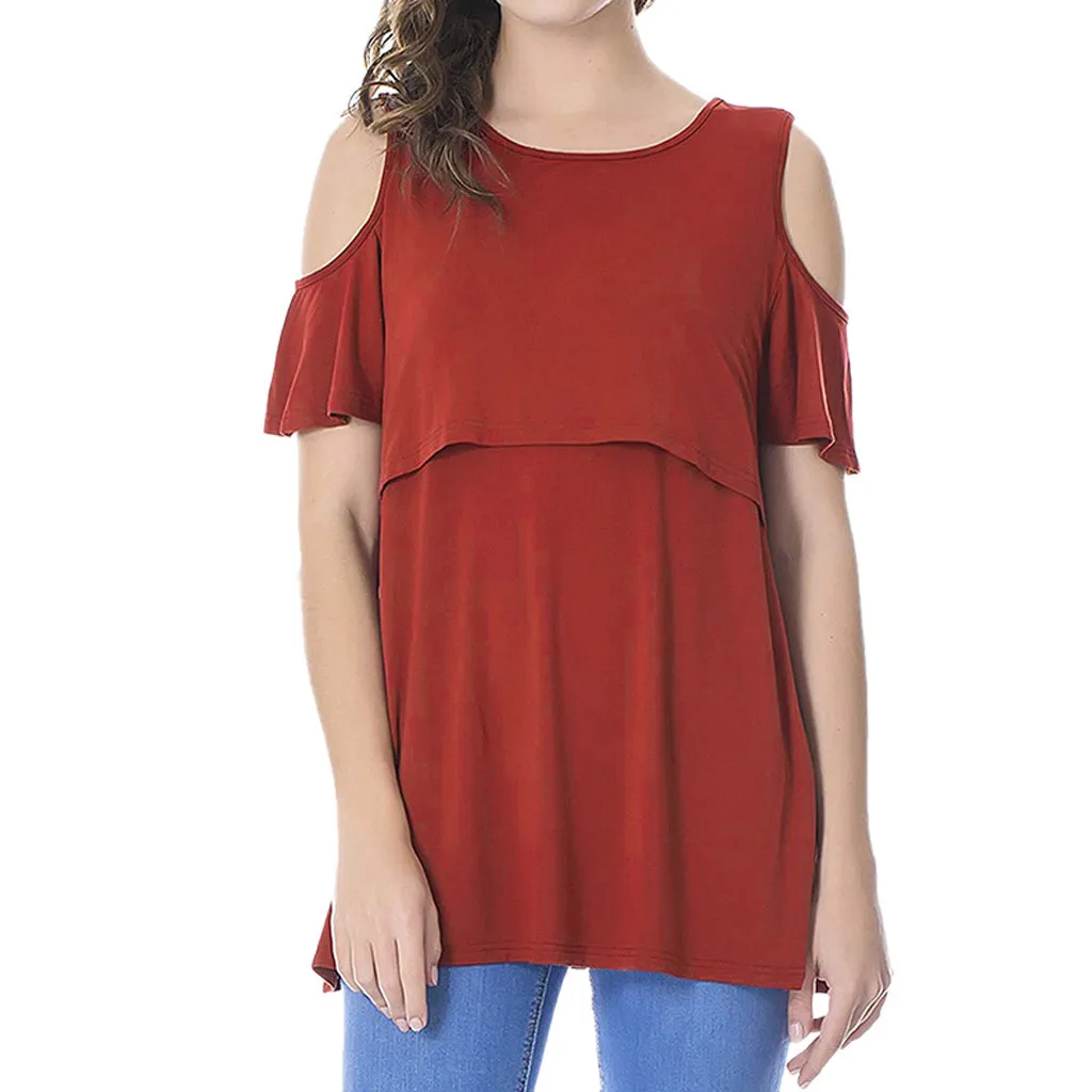 Maternity Top Mom Nursing Solid Tees Straps T-shirt Pregnancy Breastfeeding Tops Clothes | Мать и ребенок