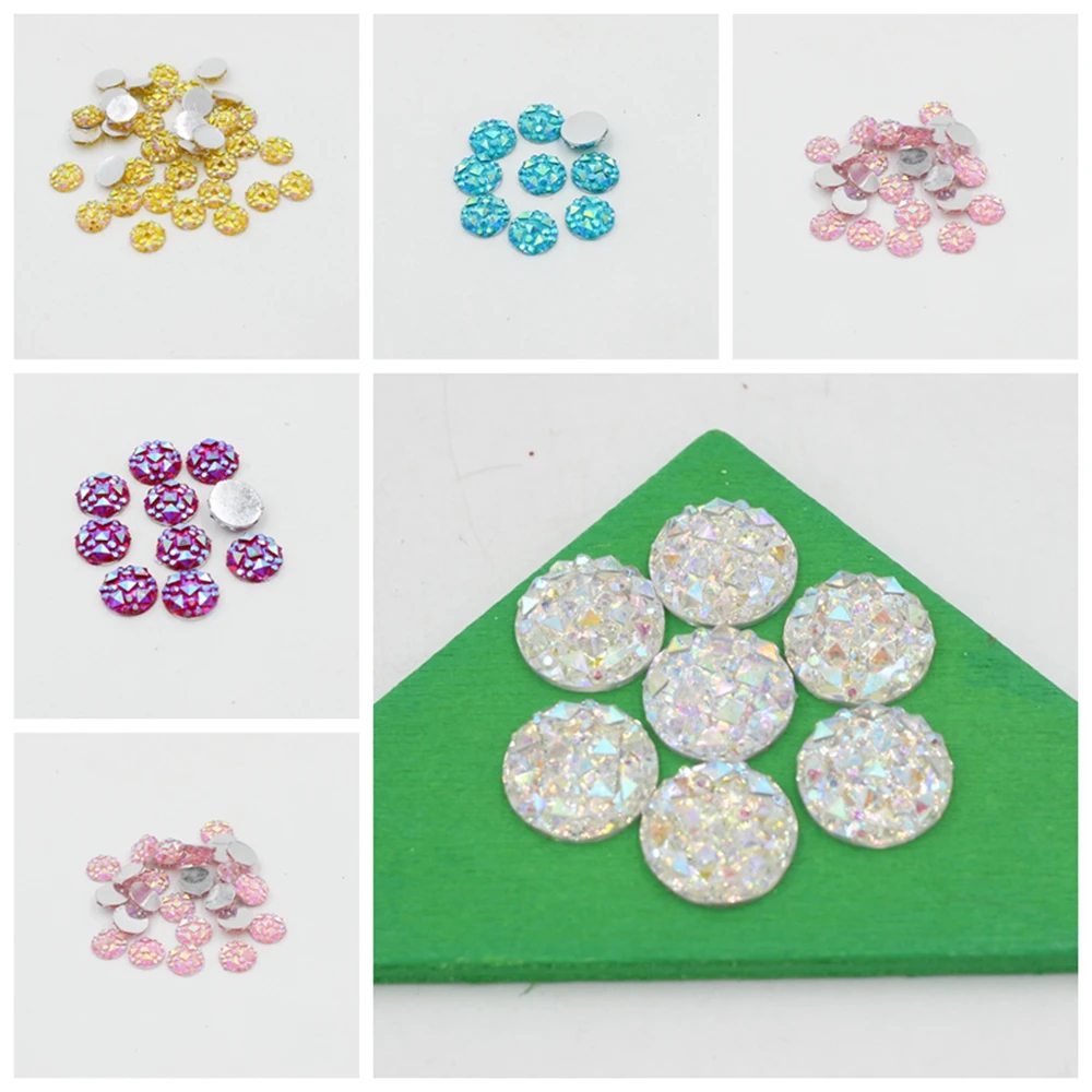 100 шт 8 мм Bling Multi AB цвета/прозрачный белый Смола горный хрусталь круглый плоский