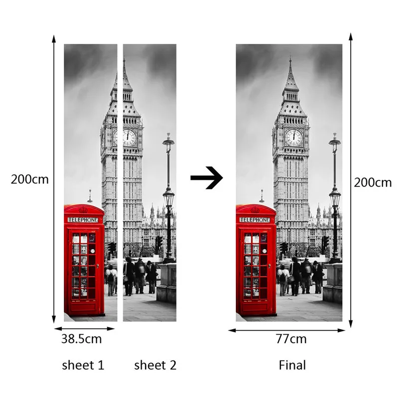 3d лондонская улица Биг Бен красная телефонная будка клейкая наклейка s Наклейка