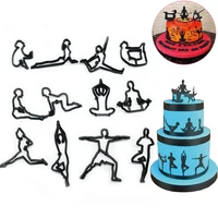 12pcs plastic yoga figures silhouette cookie cutter yoga fondant biscuit mold cutters cake decorating tools baking cake mold