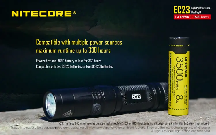 NITECORE EC23 перезаряжаемый IMR18650 аккумулятор 1800 люмен светодиодный фонарик водонепроницаемый уличный портативный фонарь