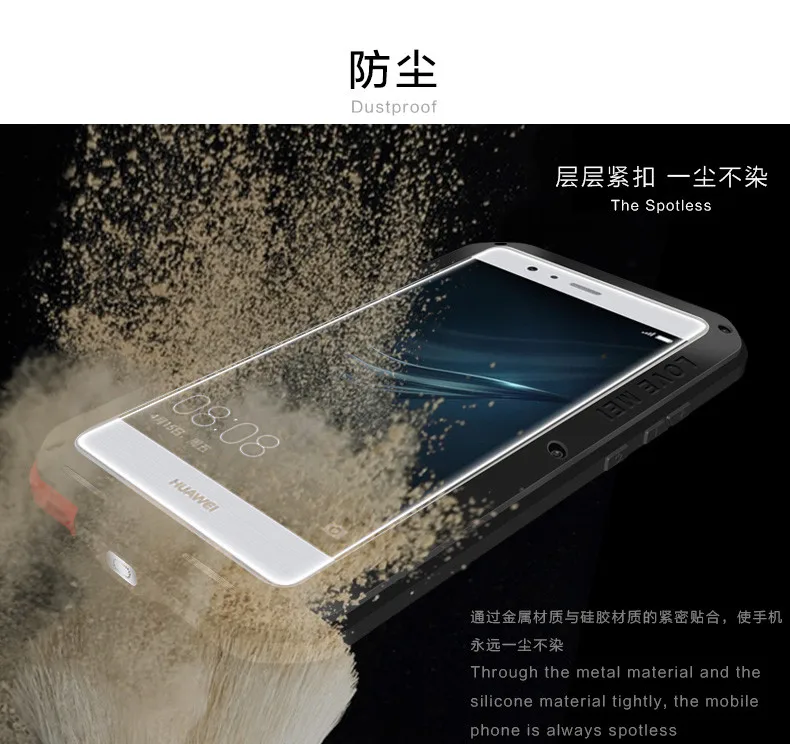 Чехол Love Mei для huawei Ascend P9/Ascend P9 плюс Водонепроницаемый противоударный Алюминий чехол+ закаленное Стекло