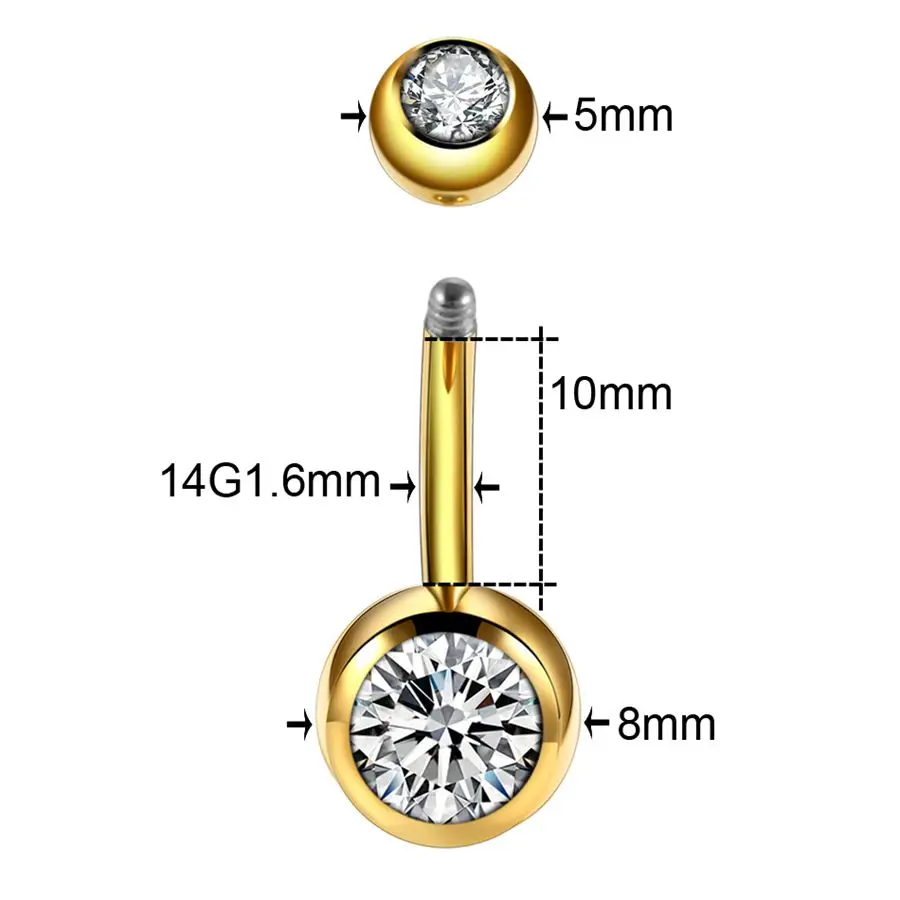 Gold 1.6x10x5x8mm 1 шт. титановые Пирсинг 14 г пупка пирсинг кристалл драгоценный камень пирсинг ombligo спираль Висячие серьги ювелирные изделия для пирсинга тела - Окраска металла: Gold 1.6x10x5x8mm