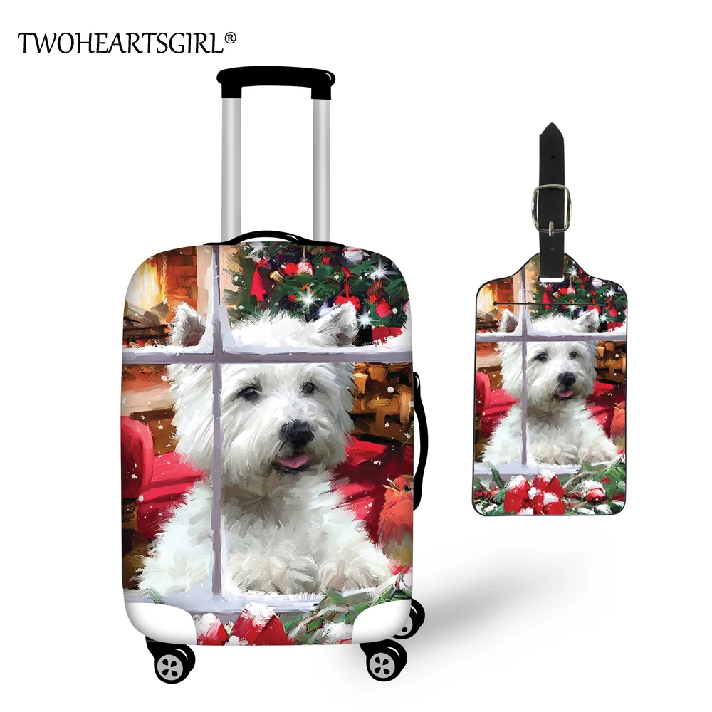 Acessórios de Viagem dos Desenhos Capas para Mala de Viagem do Trole da Bagagem Animados Natal Westie Twoheartsgirl Bagagem Elástica Capas Protetoras