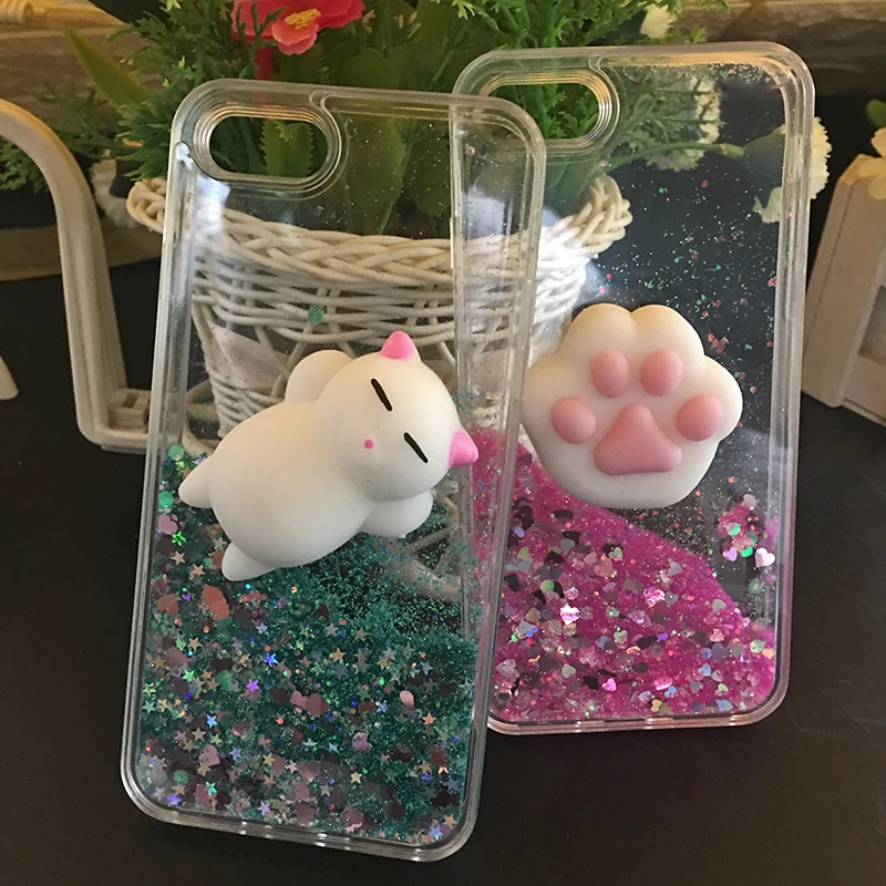 Squishy телефон чехол для iPhone 5S случае 3D Кот с сияющими блестками жидкость зыбучие