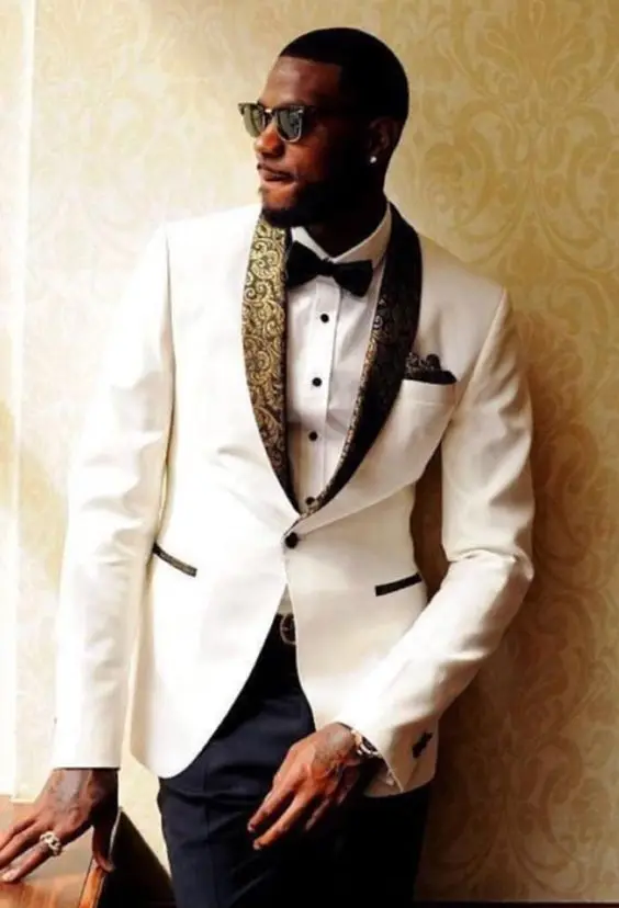 

Hot Sale Handsome White Men Wedding Suits Slim Fit Bridegroom Custom Order Just For Only The Jacket And Hankercheif