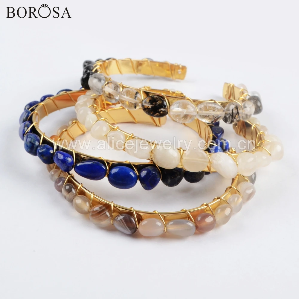 BOROSA 5 шт. золотой цвет рутилированный кварц волосы кристалл Агаты лазурит чипы