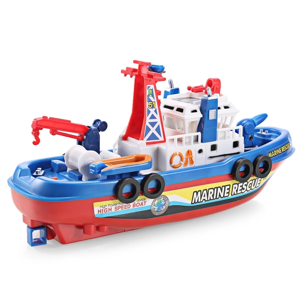 Electrical Boat Marine Rescue Toys with Sound and Light fire Electric Toy Navigation Non-remote Warship Gift High Speed |