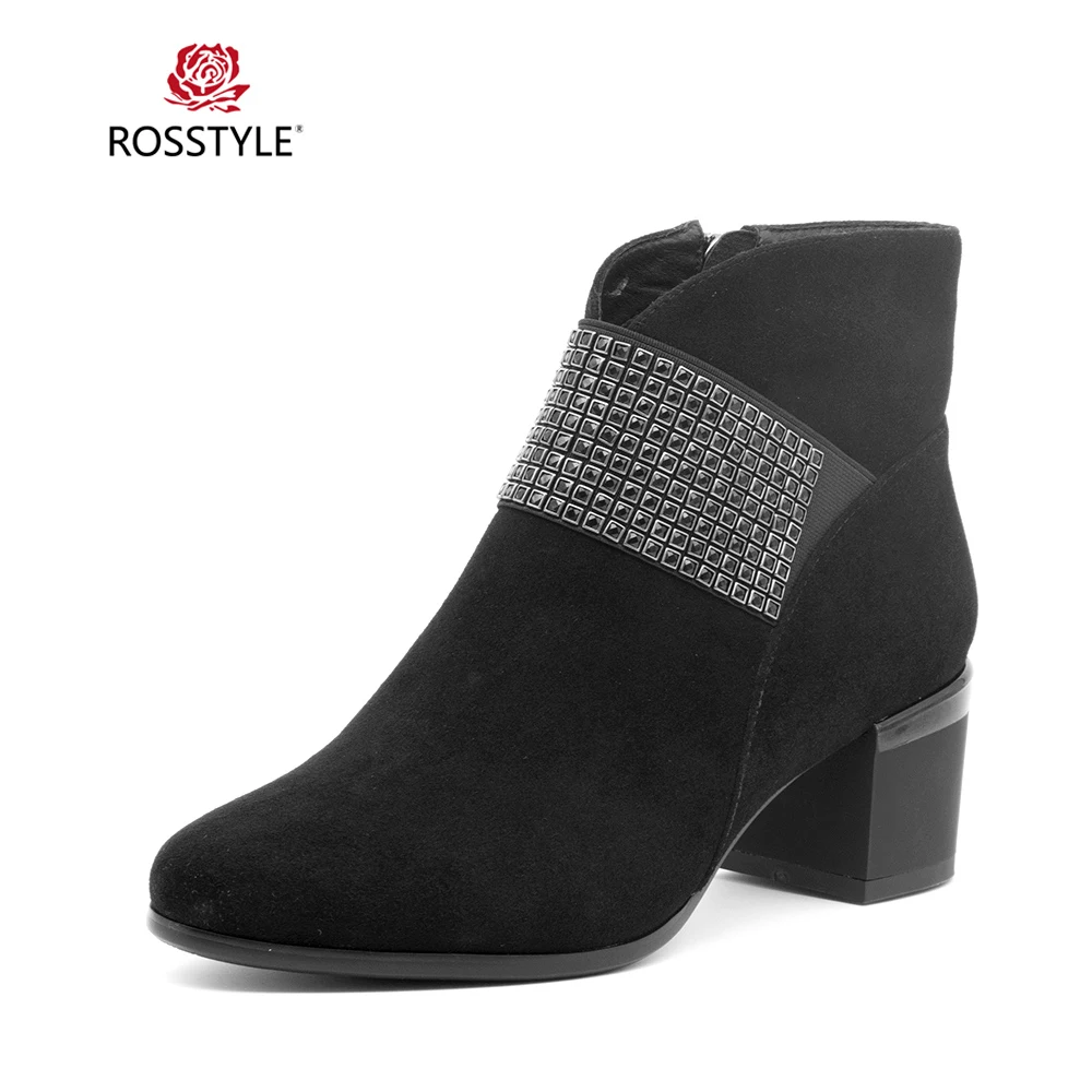 

ROSSTYLE Women High Heels Shoes Winter Ankle Boots Quality Short Plush Women Thick High Heels Footwear Plus Biggest Size 43 B94