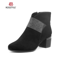 rosstyle women high heels shoes winter ankle boots quality short plush women thick high heels footwear plus biggest size 43 b94