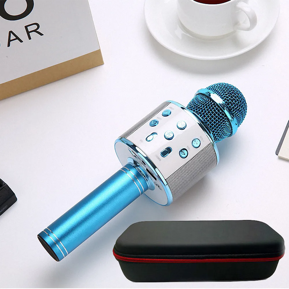 Black-858-blue WS858 портативный микрофон беспроводной Bluetooth караоке ktv микрофон динамик музыкальный плеер пение рекордер профессиональный микрофон - Цвет: Black-858-blue