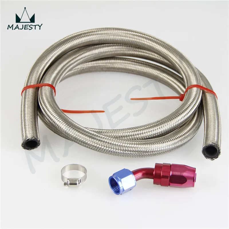 

AN6 6-AN STAINLESS STEEL BRAIDED OIL/FUEL HOSE 1FT +45 Degree SWIVEL END TUBE FITTING hose color silver