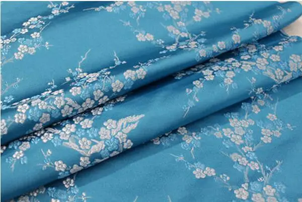 CF61 1 ярд китайский цветок сливы шелковая парча ткань Cheongsam одежда костюмы DIY Ткань для шитья кушион покрывало ткань - Цвет: 5 lake blue