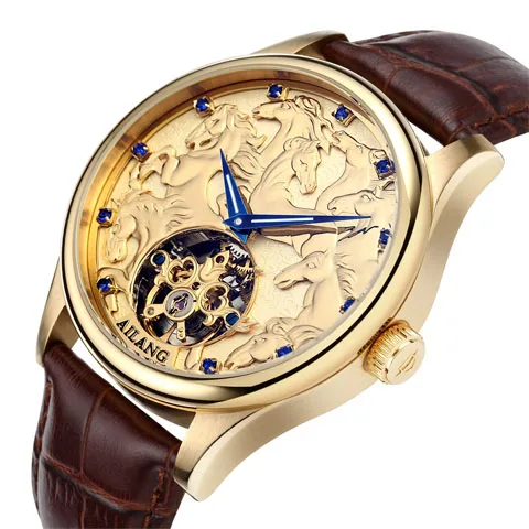 Golden dragon AILANG топ роскошные швейцарские часы шестерни AAAAA качество Tourbillon наручные часы водонепроницаемый дайвер часы мужской золотой браслет с - Цвет: Golden dragon