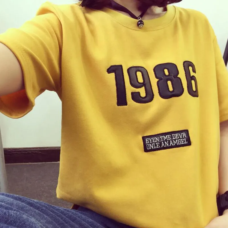 2017 летняя новая футболка с коротким рукавом желтая белая черная буквами