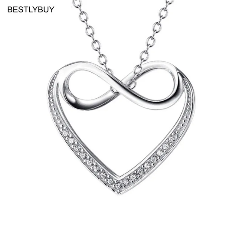 BESTLYBUY 100 Real 925 Sterling Silver nfinity Heart Pendant Necklace for Women Fashion jewelry Gift With Chain Free Shipping | Украшения и