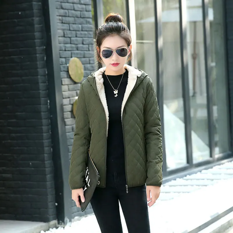 Army green HEE GRAND/ флокированные парки, базовые куртки, 3XL, женские зимние меховые пальто с капюшоном, хлопковая Осенняя Свободная верхняя одежда с карманами, WWM1696 - Цвет: Army green