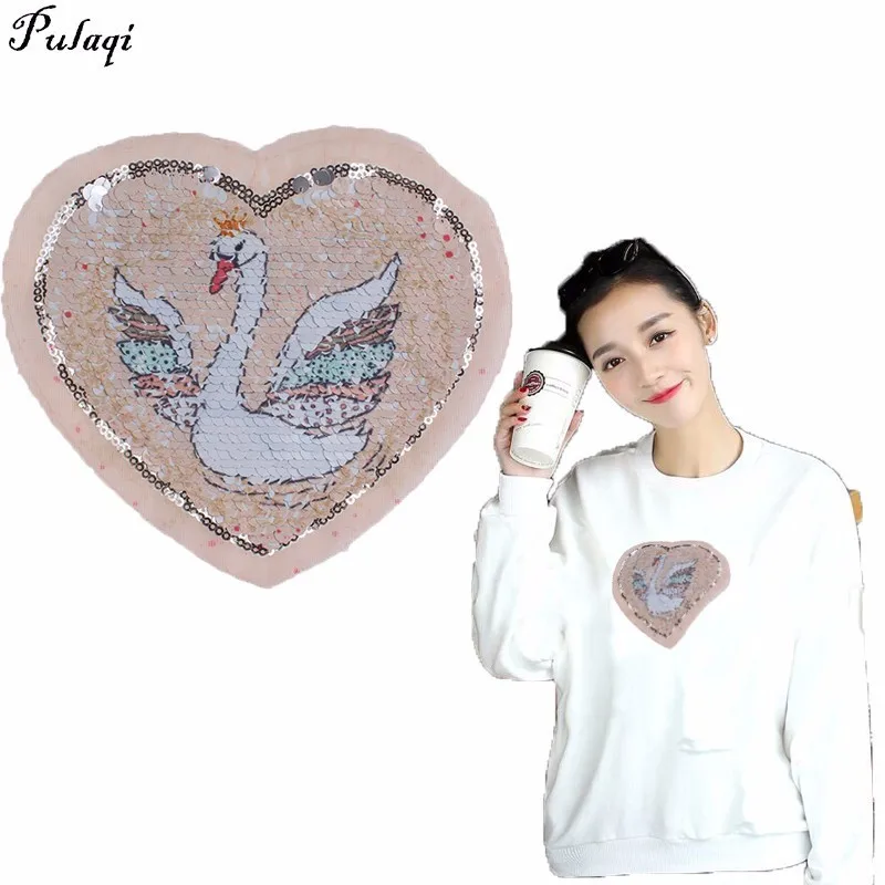 Pulaqi веселых гуся Лебединая любовь сердце образный блестящие нашивки Diy Швейные