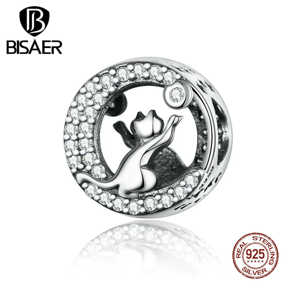 Подвески в виде кошки BISAER серебряные подвески счастливой киски котенка животных