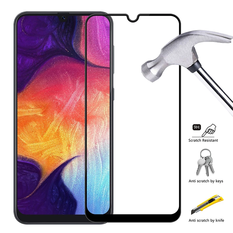 Защитное стекло для экрана Glass On для Samsung Galaxy A50 A70 A40 A30, полное покрытие, закаленное стекло.