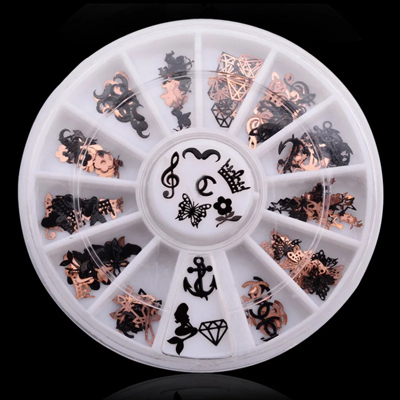 1 коробка 12 вариантов дизайна наклейки для ногтей 2 стороны черные и золотые 3d