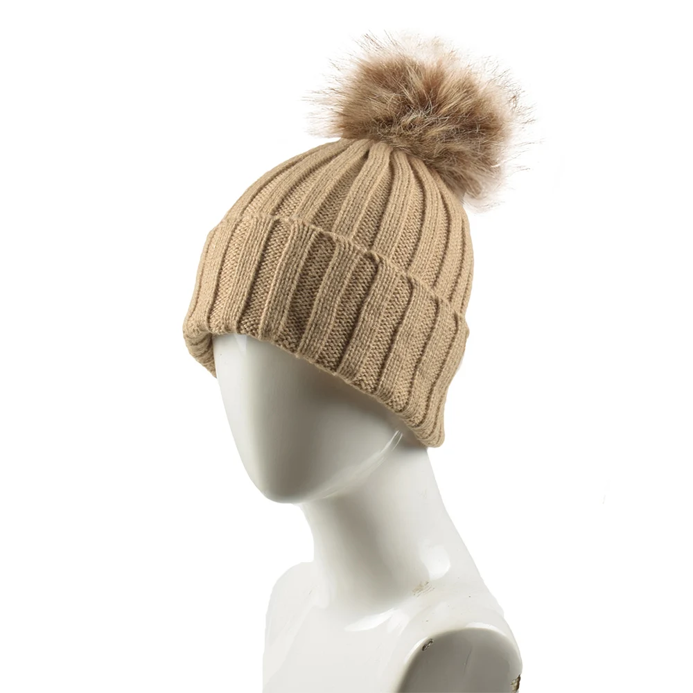 Женская зимняя шапка с помпоном из белого меха норки и лисы Шапка бини