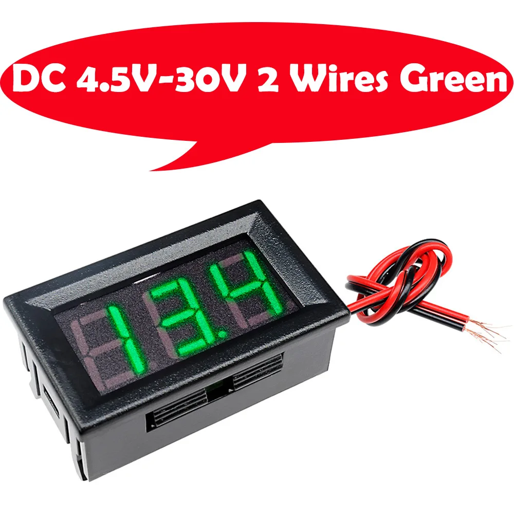 DC 4.5V-30V Green 0,56 ''Мини светодиодный цифровой вольтметр постоянного тока 0-100 в 12 В 24 в емкость напряжения монитор Вольт Панель тестер метр для автомобиля мотоцикла - Цвет: DC 4.5V-30V Green