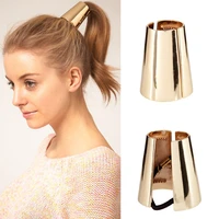 polished alloy golden silver black metallic column hair claw special design elastic hair bands headwear women ponytail holder