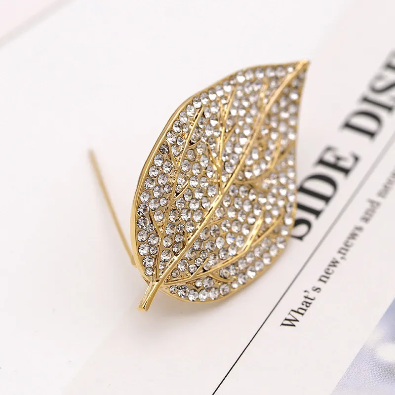 Женская Брошь в виде листьев с чешским кристаллом золотого цвета|brooches for women|leaf