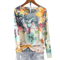fashion hot drilling floral printed t shirt women o neck long sleeve graphic tees basic tee shirt femme 2022 spring