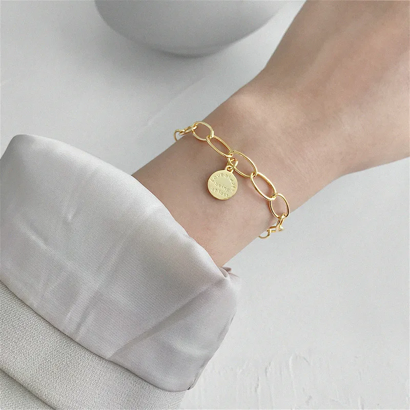 Flyleaf 18k золотые геометрические буквы круглые настоящие браслеты из стерлингового