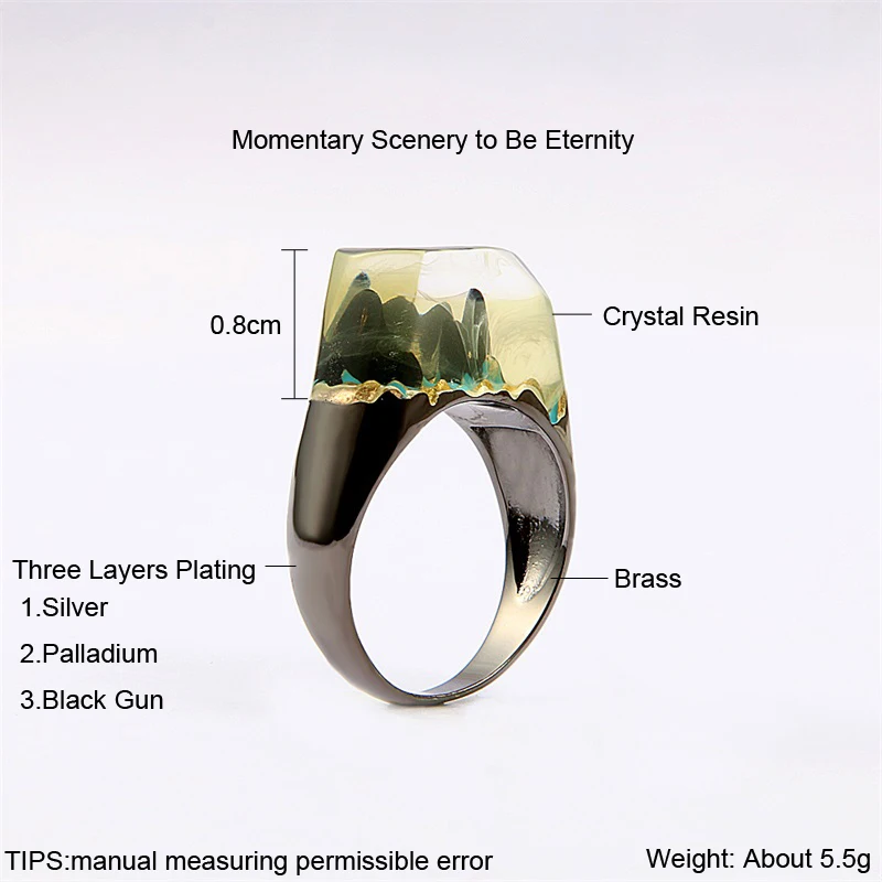 Lateefah уникальный прозрачный смолы кольца для женщин миниатюрный Черный Горный