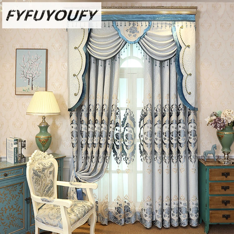 

Polyester luxury Embroidered Blackout curtains for the Livingroom, French Window curtains for the bedroom can Customizable