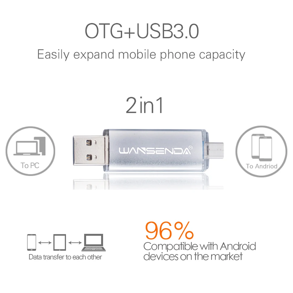 Новый флеш-накопитель WANSENDA OTG usb 32gb cle 3 0 диск памяти 8gb 16gb 64gb 128gb 256gb Флешка |