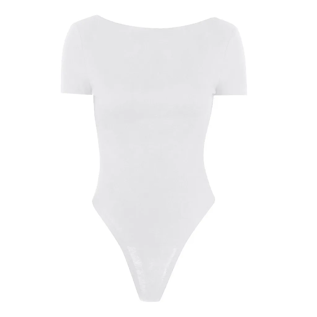 Женский комбинезон с круглым вырезом короткий рукав эластичное боди женский