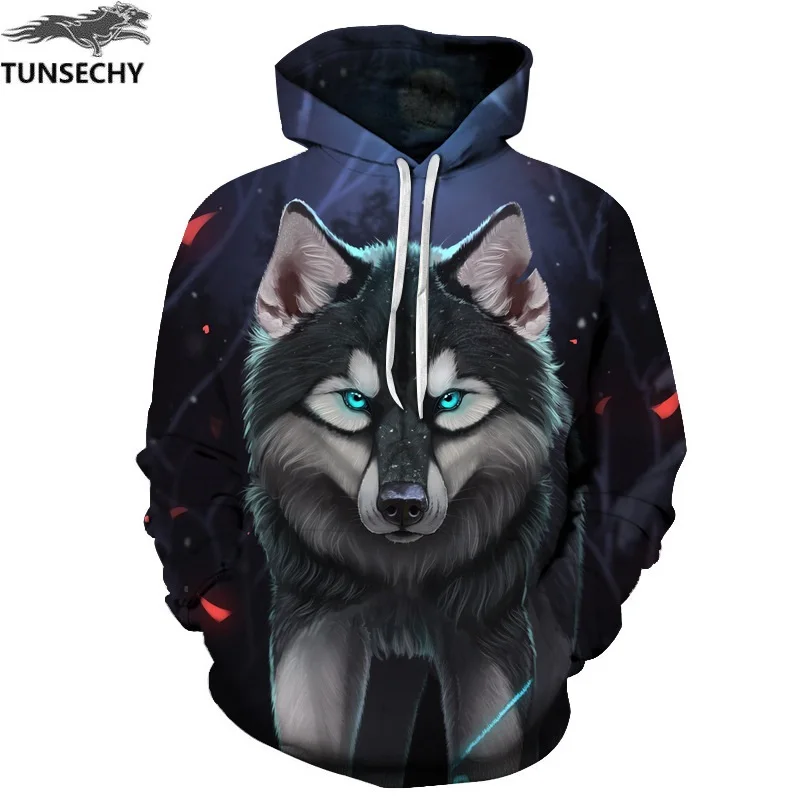 

Бренд TUNSECHY новые Кофты мужские/женские Толстовки с капюшоном 3D принт в виде волка, Демисезонный кофты с капюшоном топы S-XXXL