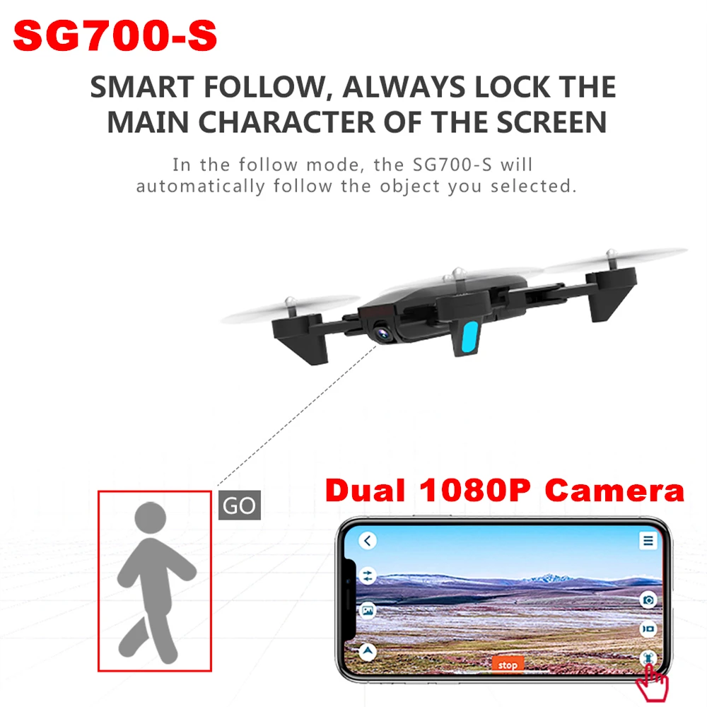 SG700 S Rc Квадрокоптер с камерой 1080 P Wifi FPV складной селфи Дрон Следуйте за мной
