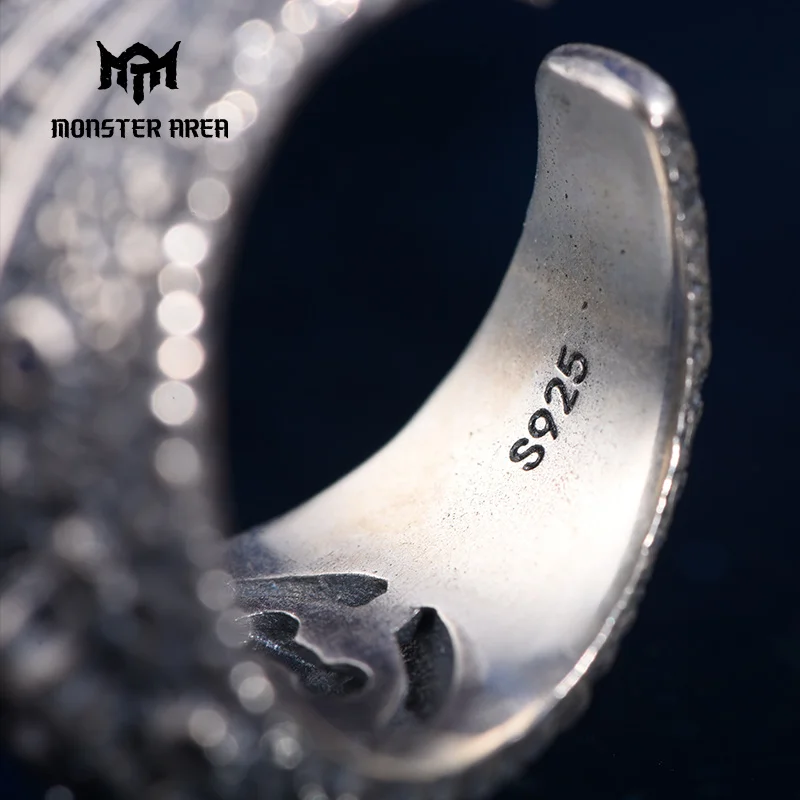 MONSTER AREA Luxury Sterling Silver Mens Ring Adjustable Trendy Classic Vintage Jewelry | Украшения и аксессуары
