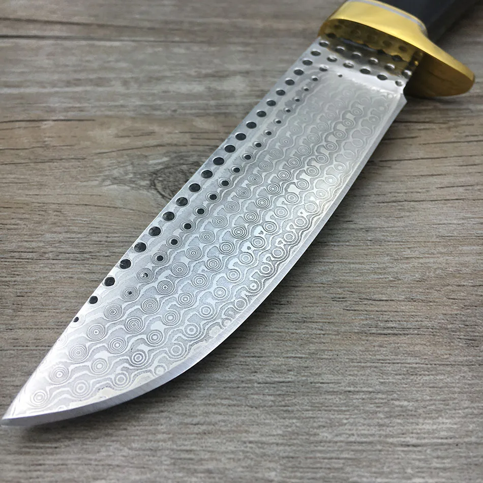 Handmade forged Damascus Steel hunting knife fixed copper ebony handle first layer 59 HRC camping tool Straight | Инструменты