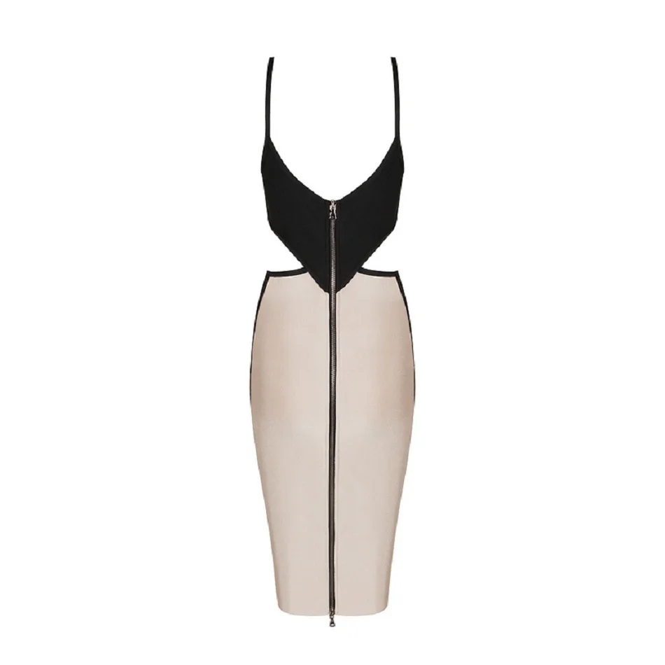 ArtSu 2018 Celebrity Party Bandage Dress Sexy Bodycon Hollow Out Summer Mid-Calf Spaghetti Strap V-Neck Patchwork Ladies | Женская