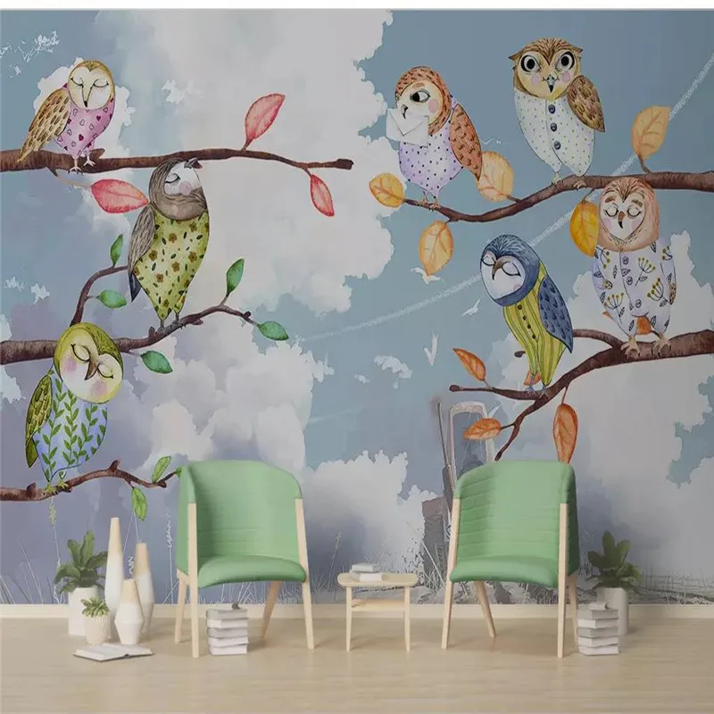 Пользовательский 3D Настенный фон с рисунком совы для детской комнаты настенное