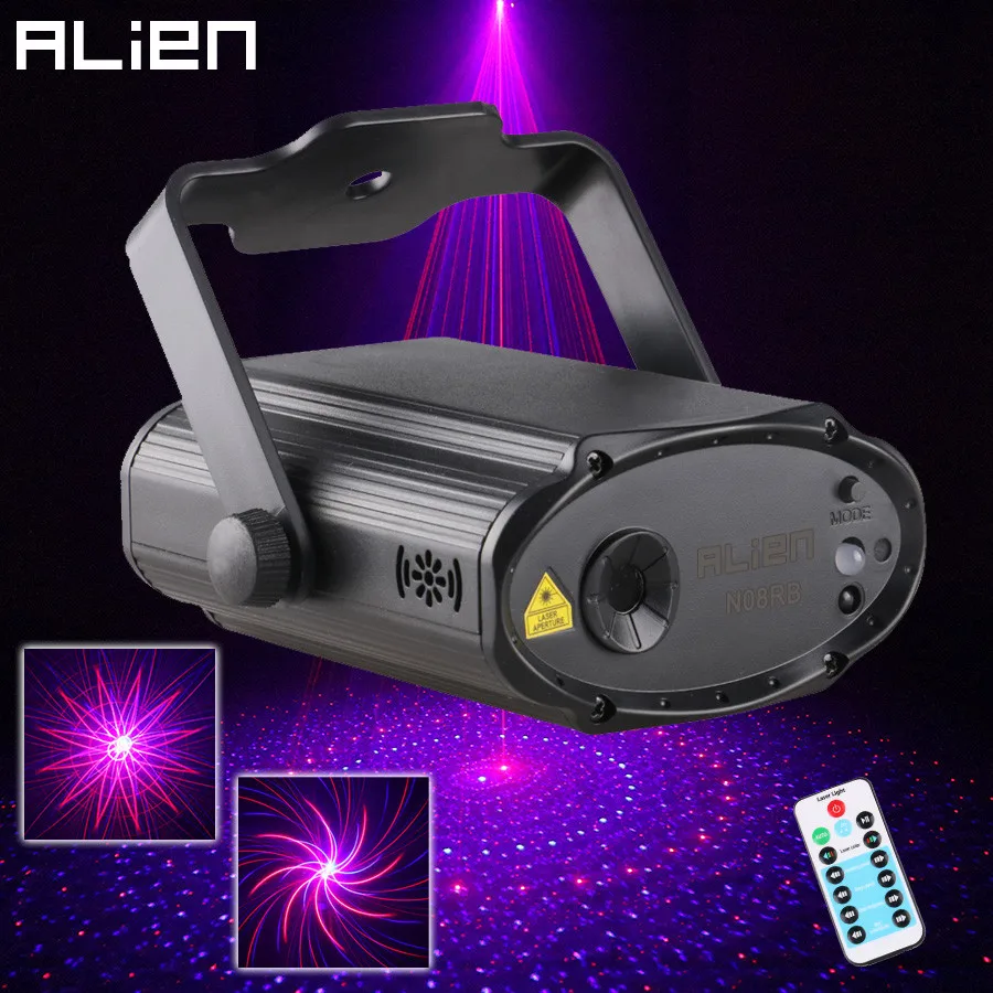 Лазерный сценический проектор ALIEN Mini с 8 красными и синими узорами|laser decoration|stage light
