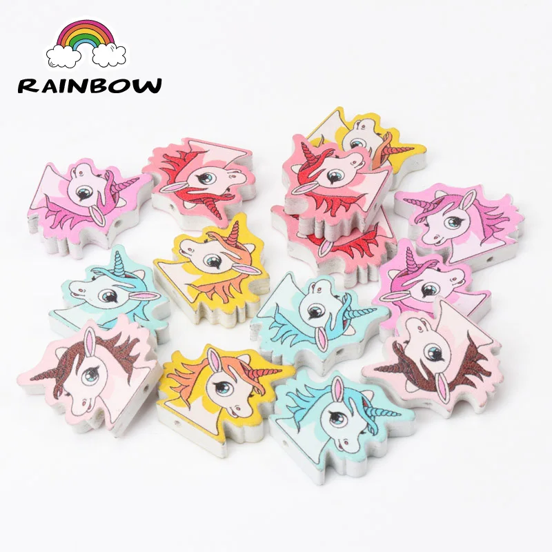 Смесь цветов Единорог Форма Licorne узор деревянные бусины для самостоятельного