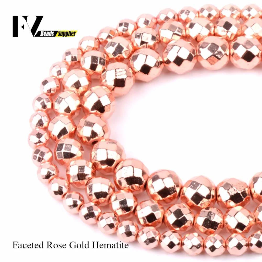 

Faceted Rose Gold Hematite Round Beads Accessories 4mm-10mm Natural Stone Beads for Jewelry Making Bracelet Necklace Needlework