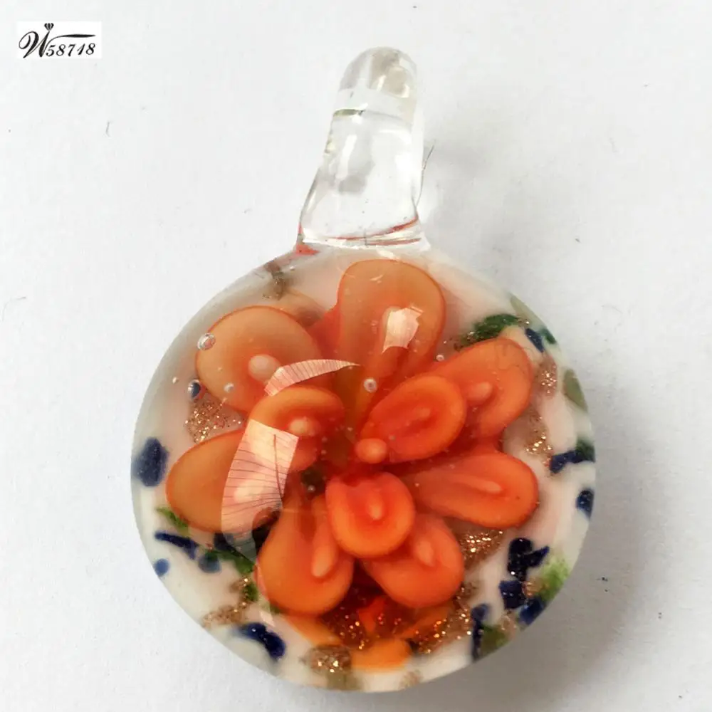 Бесплатная доставка Модные украшения Lampwork Стекло круглый кулон цветок из бисера